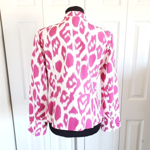 Lafayette 148 Size 10 Pink White Blazer One Button - Picture 2 of 5